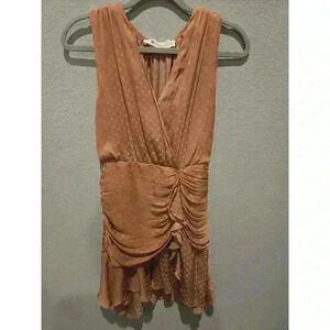 Impeccable Pig Women's Polka Dot Mini Dress Ruched Rose Gold FairyCoquette Sz S